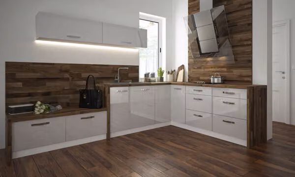 Mobile da cucina 290x210cm forma a L 7 pz. bianco / bianco lucido Cucina componibile Mobile da cucina 290x210cm forma a L 7 pz. bianco / bianco lucido Cucina componibile Mobile da cucina Blocco cucina