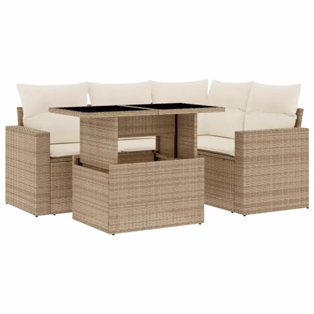 Set Divano da Giardino a L vidaXL in Polyrattan con Cuscini Beige e Tavolino da 5 Pezzi – 2