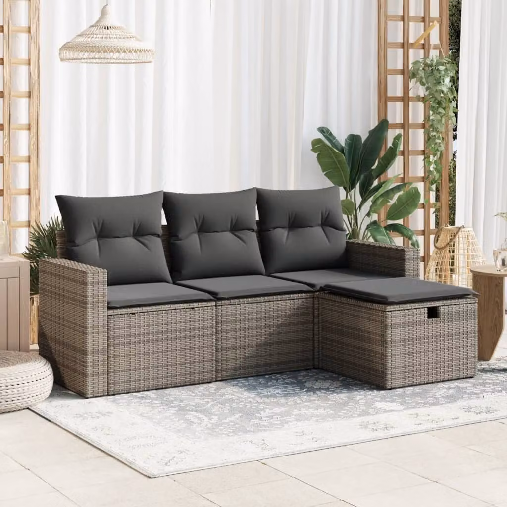 Maison Exclusive - Set da giardino 4 pezzi con cuscini Grigio Poly Rattan