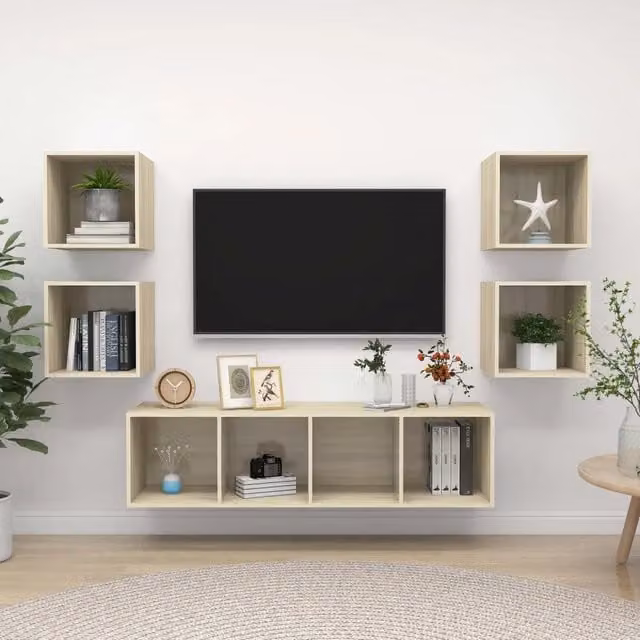 Set di mobili per la zona living da 5 pezzi vidaXL in legno multistrato color rovere, marrone e beige