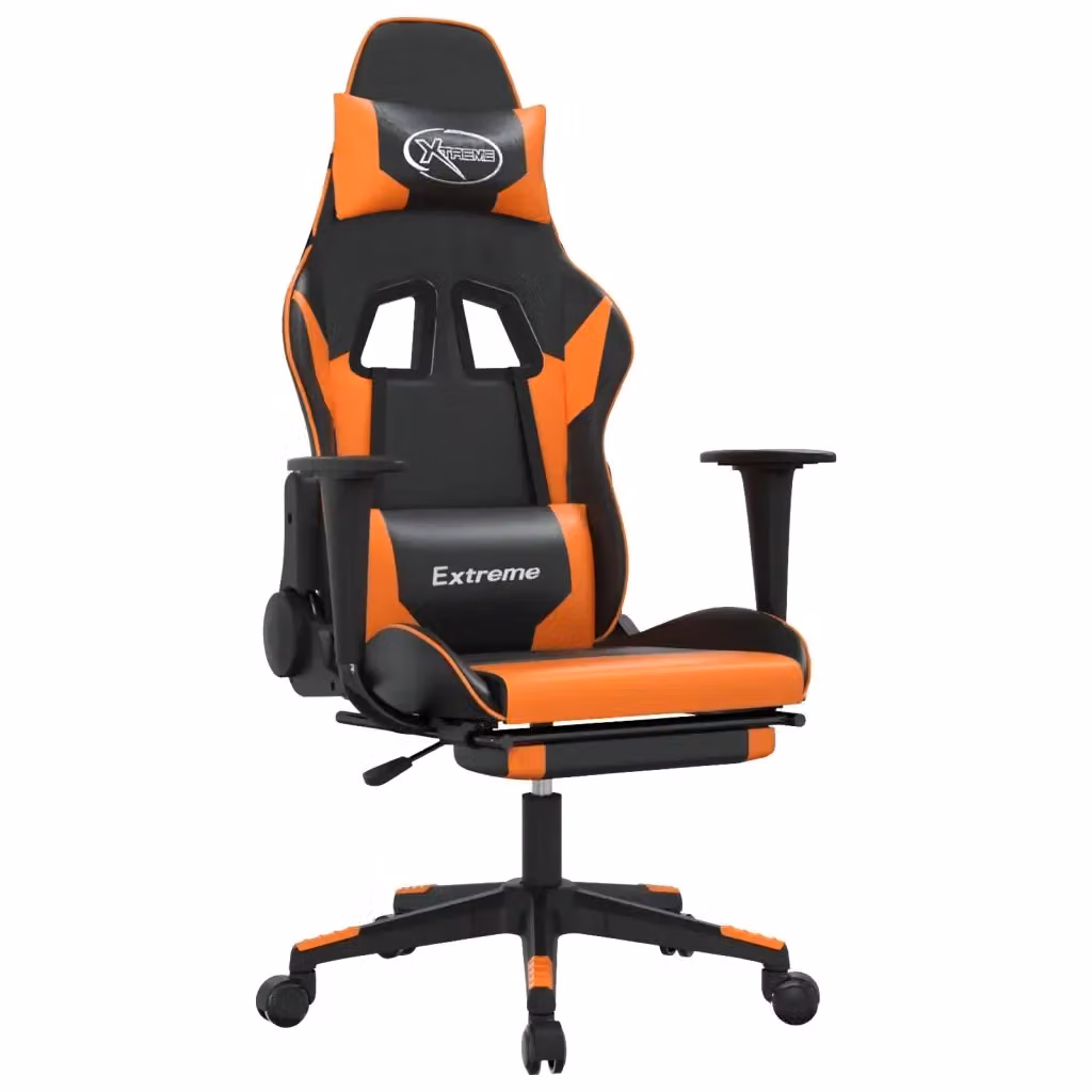 Sedia Gaming vidaXL in similpelle nera e arancione con poggiapiedi, poggiatesta e rotelle girevoli 360 gradi – 2