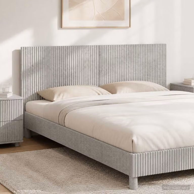 Testiera da muro vidaXL ARNHEM in tessuto grigio con ripiano integrato, L: 120 cm, H: 50 cm, P: 10,2 cm
