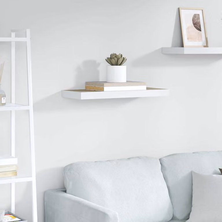 Scaffale a parete vidaXL in MDF e metallo, Rovere e Bianco, L: 60 cm, P: 23,5 cm, H: 3,8 cm