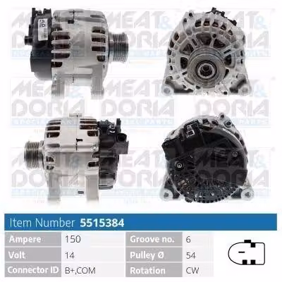 MEAT & DORIA 5515384 Alternatore 150 A 14 V per VW PASSAT Variant (3B6), PASSAT Variant (3B5), PASSAT (3B3), PASSAT (3B2) e AUDI