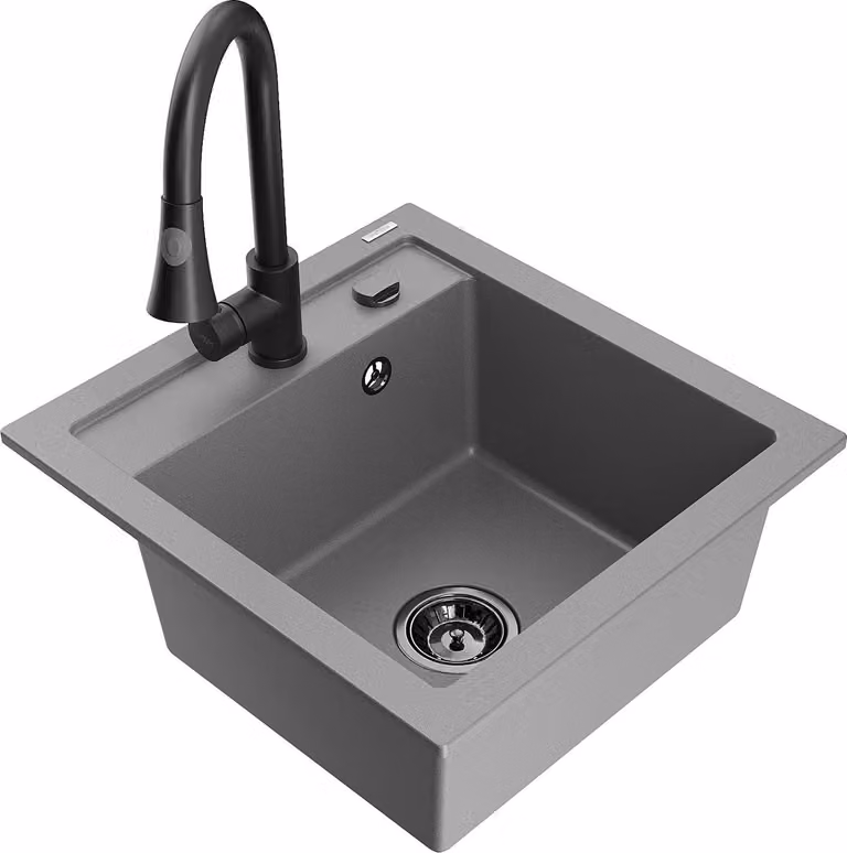 Mexen Vito lavello in granito a 1 vasca con miscelatore da cucina Elia, grigio - 6503-71-670101-70-B