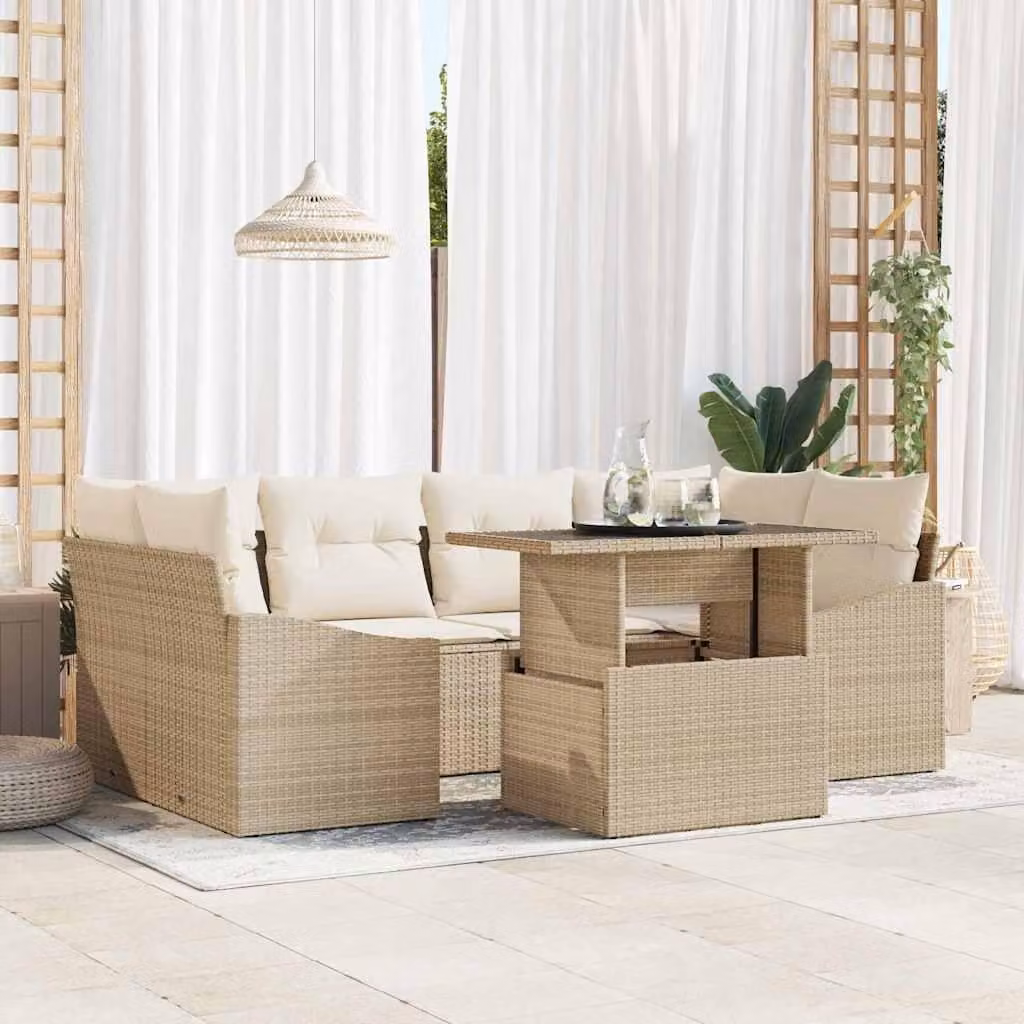 Maison Exclusive - Set da giardino composto da 7 pezzi, divano in rattan sintetico beige