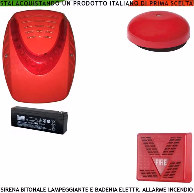 Kit Sirena Lampeggiante Antischiuma Securvera Rossa con una Badenia e una Sirena Interna Alimentazione 24 VCC per Segnalazione Allarme Incendio