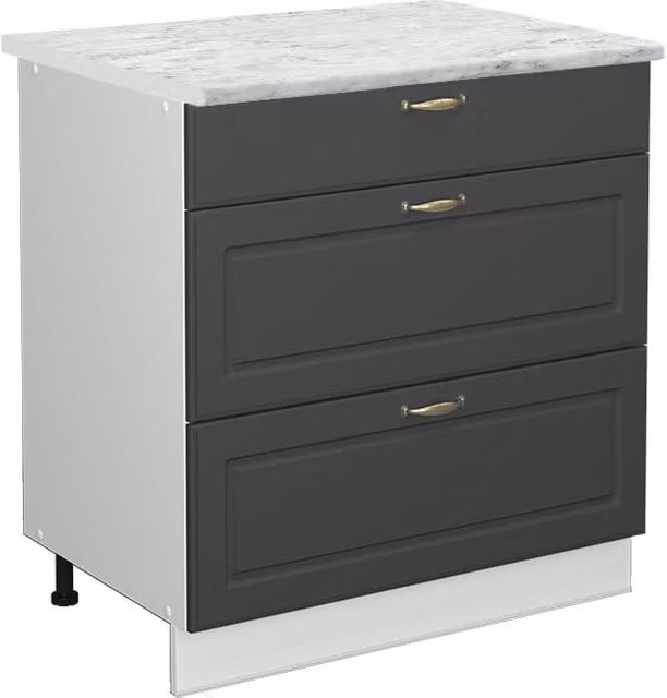 Mobiletto base per cucina Fame-Line Antracite-oro/Bianco 80 cm con 3 cassetti, PL Marmo Vicco