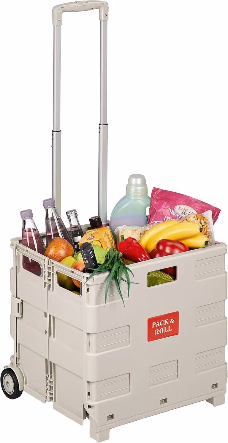 Carrello per la spesa - Pieghevole - Con ruote - Beige