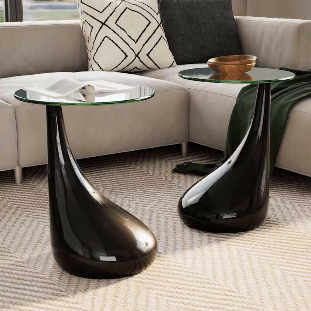 Set di 2 tavolini da salotto vidaXL con ripiano rotondo in vetro nero lucido e design moderno