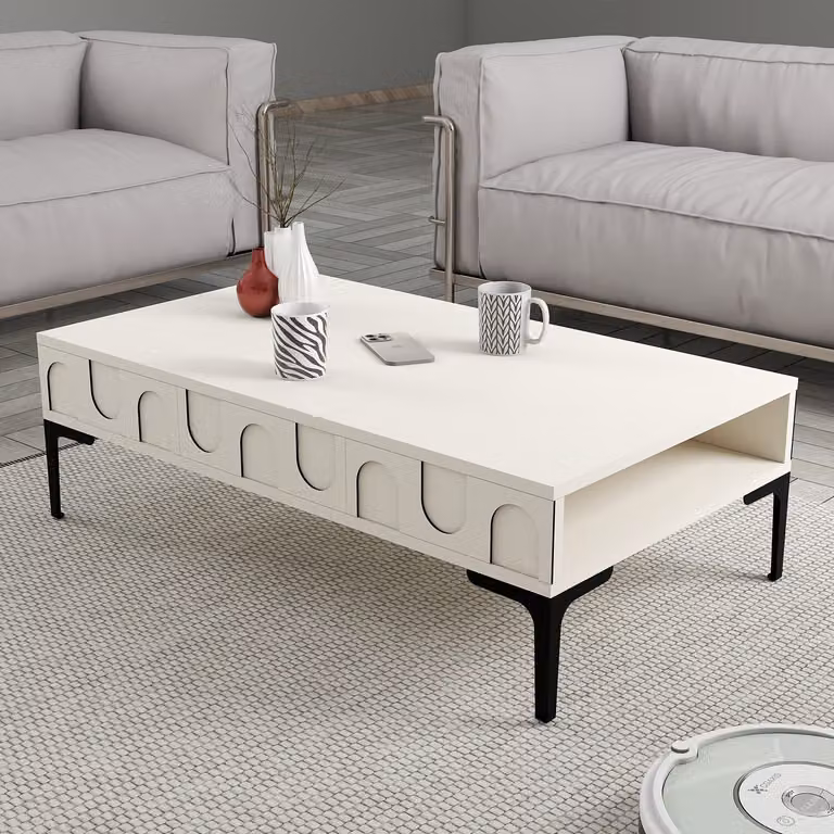 Skye Decor, Lyon 32 - Crema, Nero, Tavolino, Crema, 100% PANNELLI DI PARTICELLE RIVESTITI IN MELAMMINA, 105 x 60 x 32,6 cm