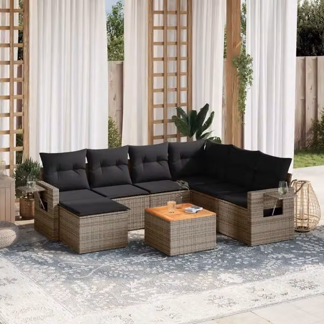 Set Divano da Giardino 8 pz con Cuscini Grigio in Polyrattan 3224681