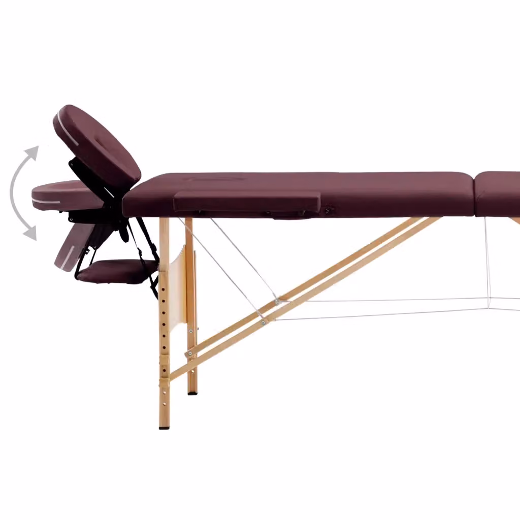 Lettino da Massaggio Pieghevole vidaXL in Legno di Faggio con Rivestimento in Finta Pelle Viola e Poggiatesta Regolabile – 2