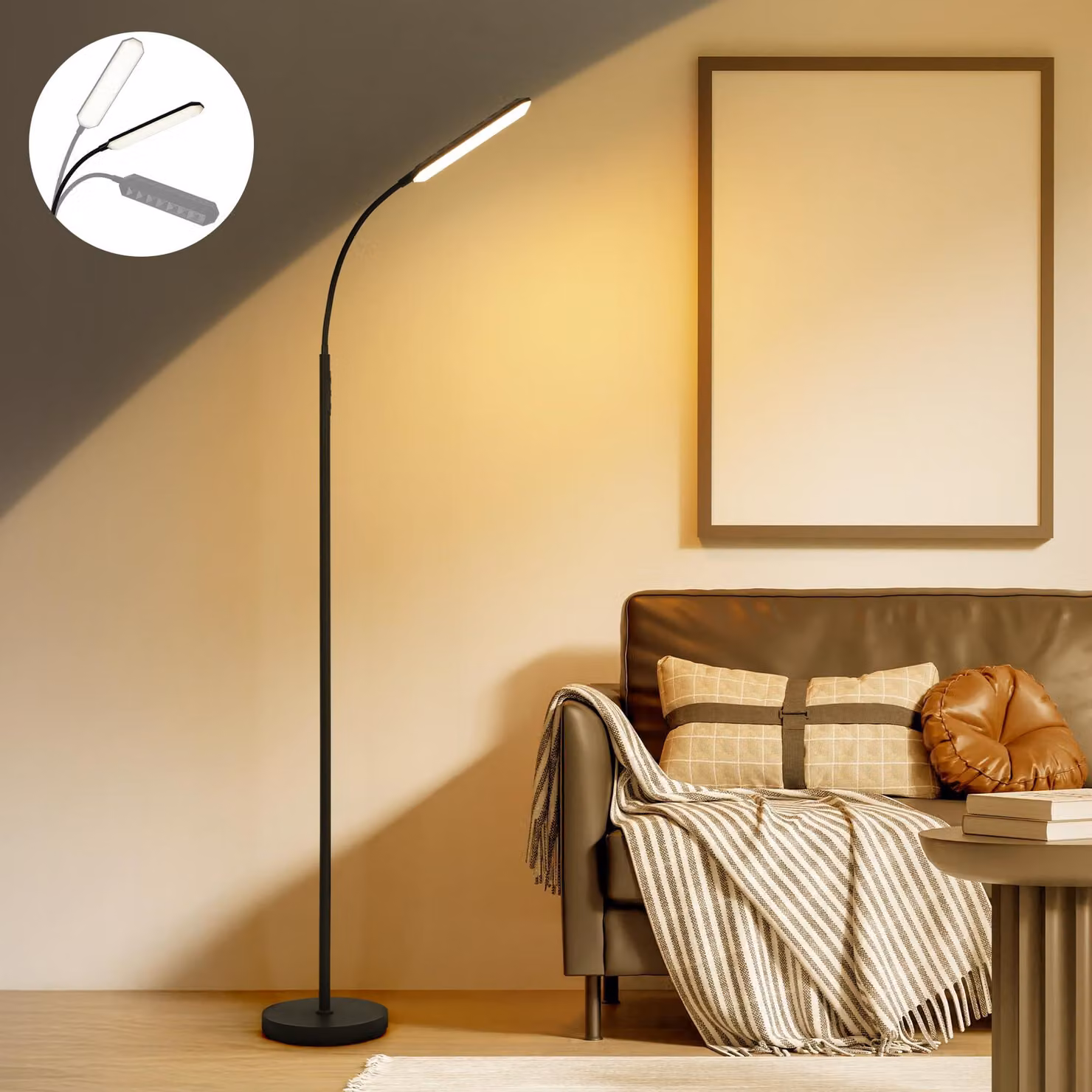 Lampada da terra a LED, dimmerabile, nera, con telecomando, altezza 175 cm