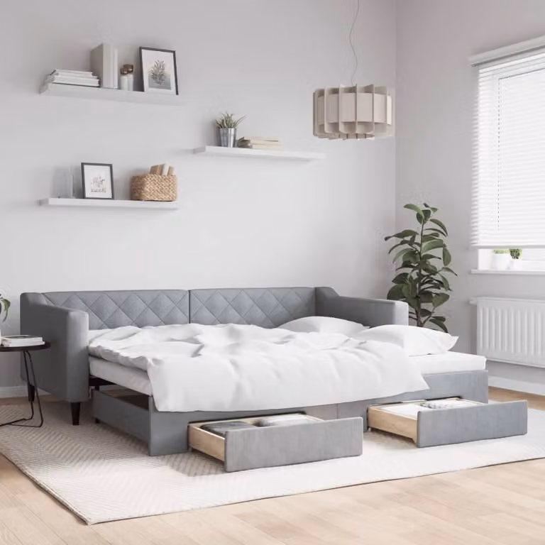Maison Exclusive - Divano letto estraibile con cassetti, grigio chiaro, 90x200 cm, tessuto