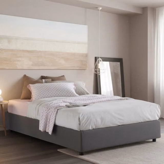 Letto Matrimoniale Apelt con Materasso in Schiuma e Base a Sollevamento, Grigio, 160x200 cm