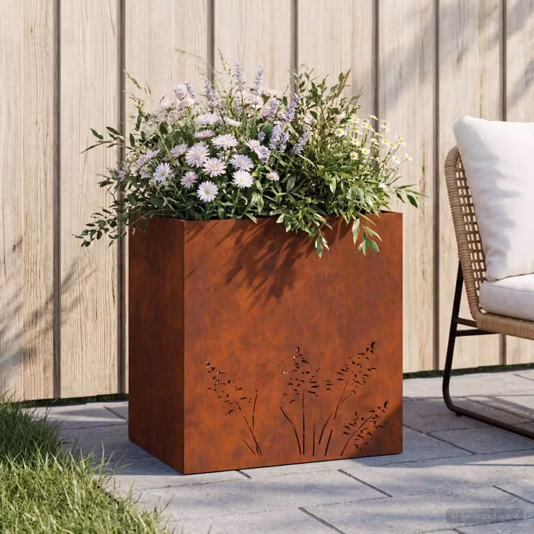 Vaso da giardino vidaXL in acciaio Corten colore marrone L: 50 cm, P: 30 cm, H: 49 cm