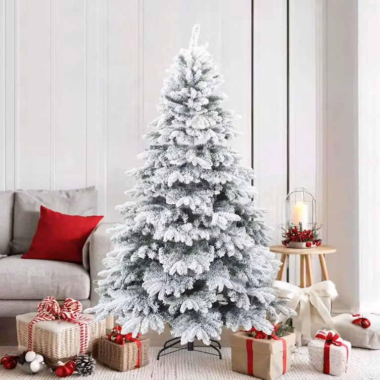 Albero di Natale artificiale snodato vidaXL bianco con effetto neve, Altezza: 180 cm, Larghezza: 117 cm