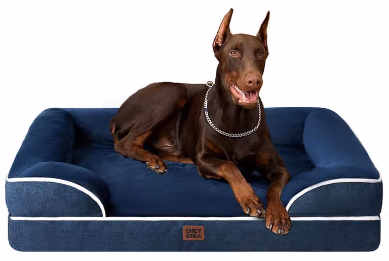 Cuccia ortopedica per cani, 122x89 cm, blu navy, con supporti per il collo, lavabile, impermeabile e antiscivolo