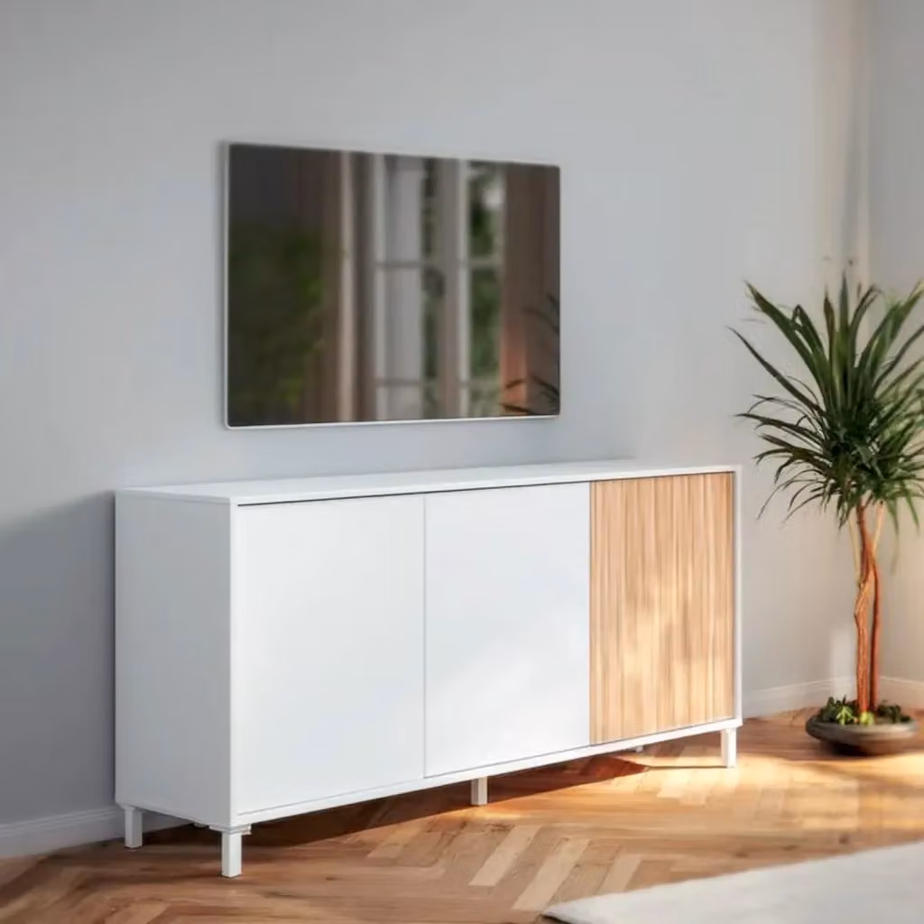 Mobile Contenitore Moderno Arreditaly con 3 Ante e Sistema Push To Open, Ripiani Interni, Bianco e Rovere Listato, L 74 cm x H 154 cm x P 40 cm – 2