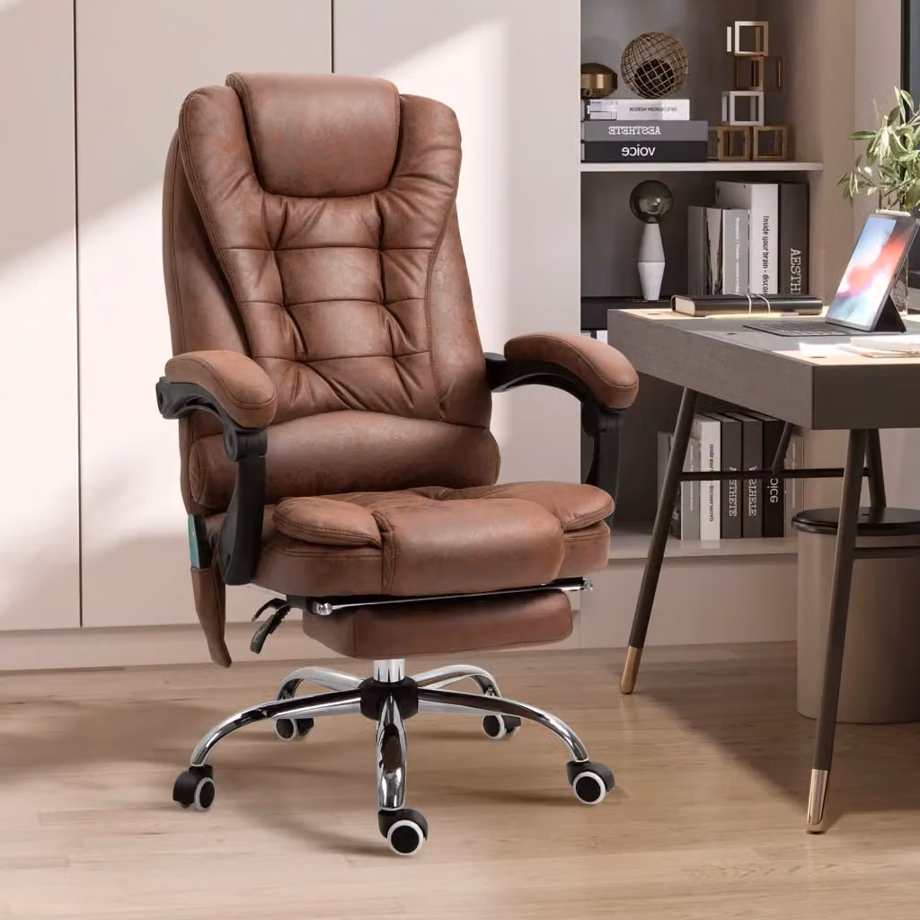 Sedia Poltrona Presidenziale da Ufficio GIORDANOSHOP con Massaggio in Microfibra Marrone L: 65 cm, P: 160 cm, H: 104 cm – 2