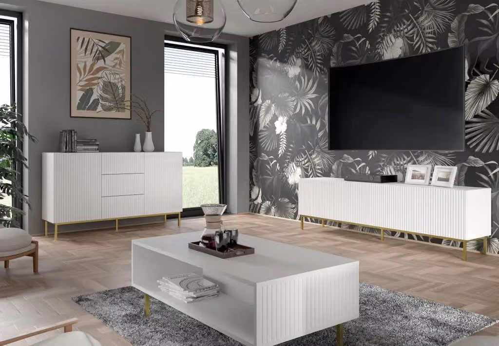 Tavolino da caffè Ravenna B Bim Furniture in MDF fogliato bianco opaco con gambe oro L: 90 cm, P: 60 cm, H: 45 cm – 2