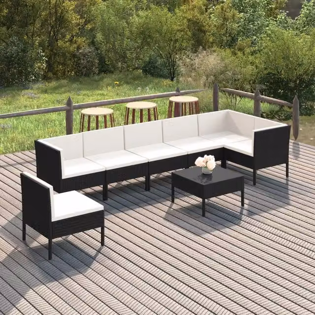 Set di Divani da Giardino vidaXL 8 Pezzi con Cuscini, Struttura in Metallo e Polyrattan Nero e Bianco