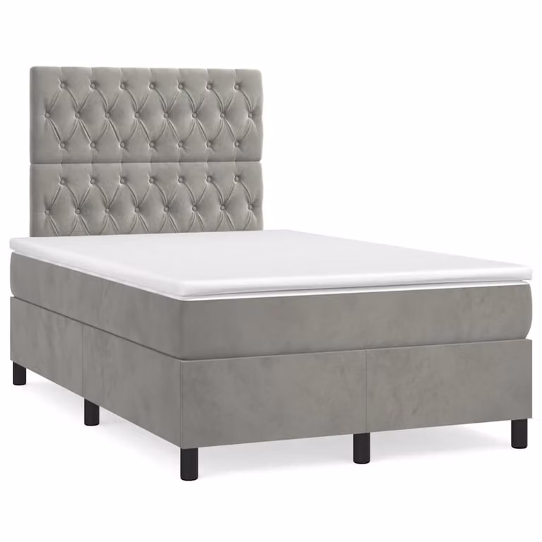 vidaXL Giroletto a Molle con Materasso Ibrido in Velluto Grigio e Bianco L/P/H: 200 x 120 x 193 cm