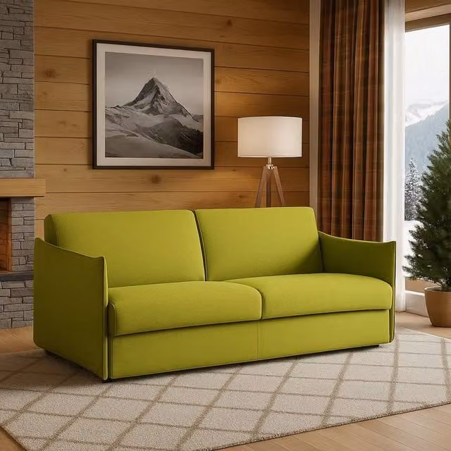 Divano Monleale a 2 posti Made in Italy, modello moderno con rivestimento in tessuto sfoderabile, colore verde, L: 160 cm, P: 95 cm, H: 90 cm