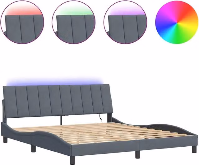 Letto matrimoniale | Letto per adulti | Giroletto con LED senza Materasso Hanko Grigio Scuro 180x200 cm in Velluto