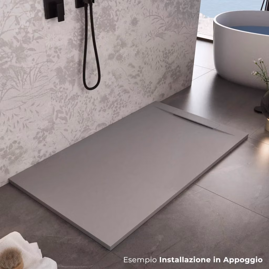 Piatto doccia rettangolare Bonussi in acrilico colore grigio, modello Ardesia Calcutta, L: 190 cm, P: 80 cm – 2