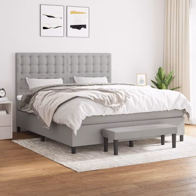 Letto con Giroletto a Molle e Materasso Ibrido vidaXL in Tessuto Grigio e Bianco L/P: 160 x 200 cm