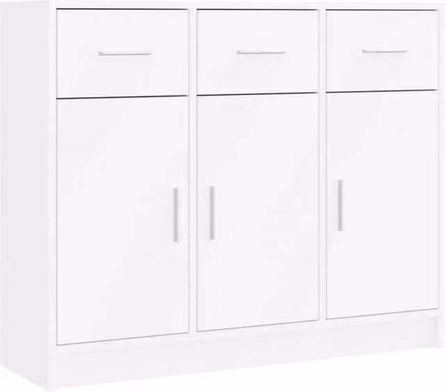 Credenza Buffet da pranzo Bianca in Legno di Acacia e MDF, L 91 cm x P 28 cm x H 75 cm