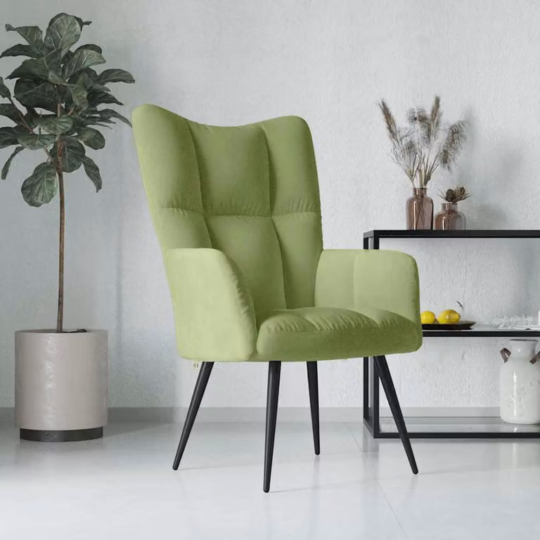 Sedia Relax vidaXL in Velluto Verde Chiaro con Braccioli e Struttura in Metallo