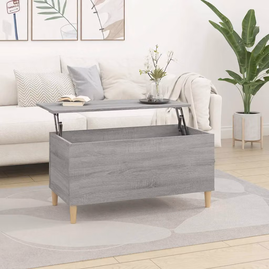 vidaXL Tavolino da salotto moderno rettangolare in legno grigio L: 90 cm, P: 44,5 cm, H: 45 cm