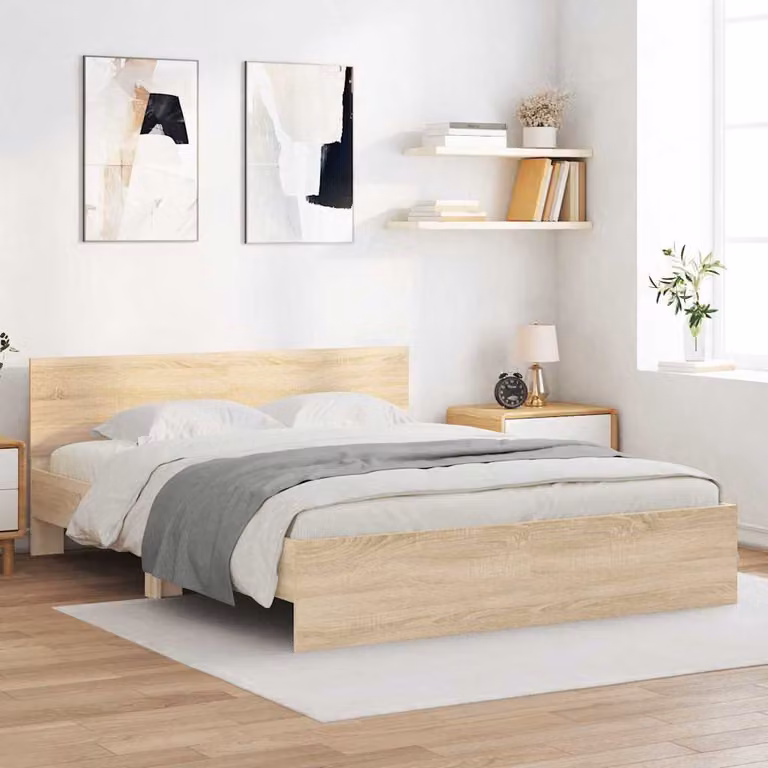 vidaXL Struttura letto con testata in legno Sonoma colore marrone e beige L 150 x P 200 cm