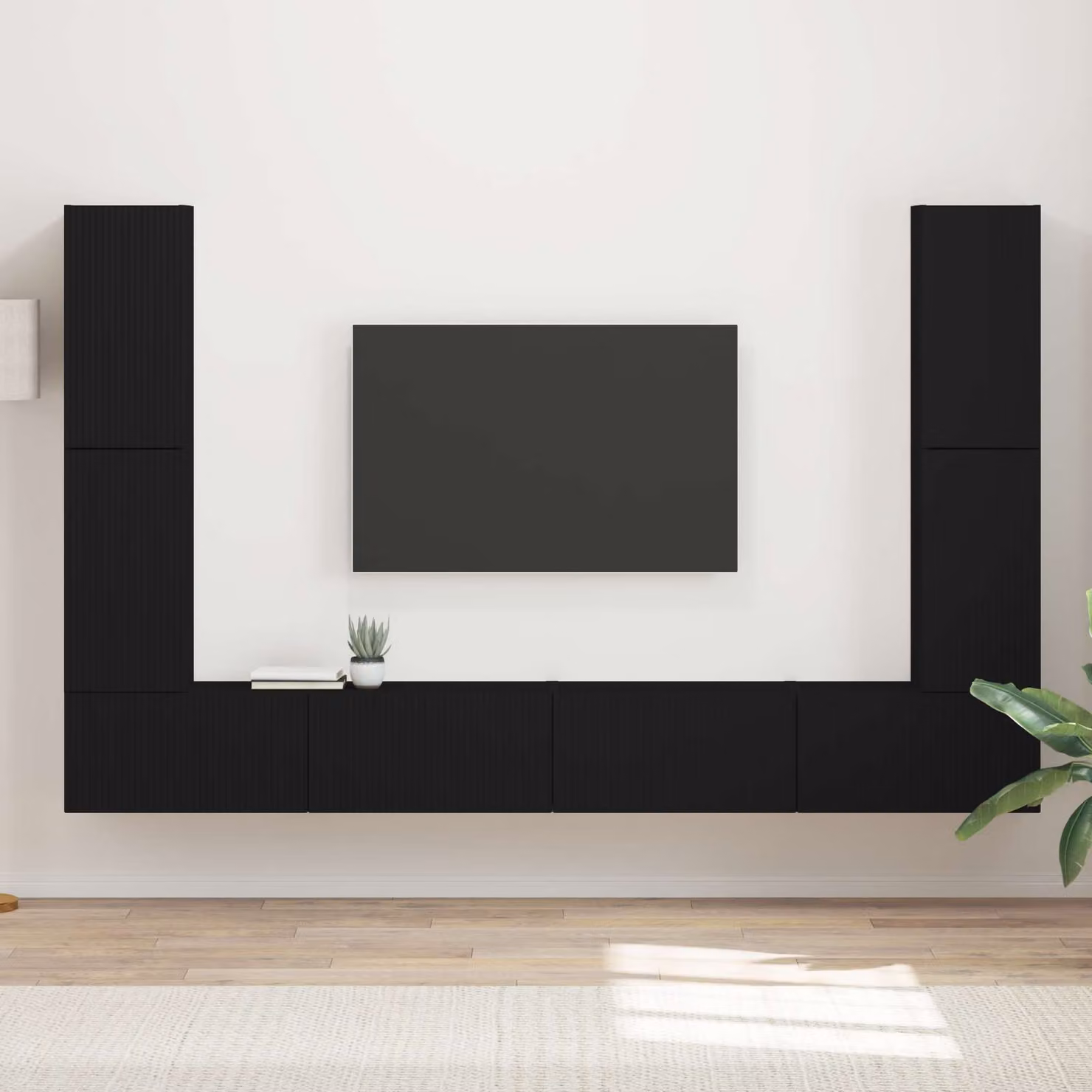 Set mobile TV moderno vidaXL in 8 pezzi nero opaco in legno MDF