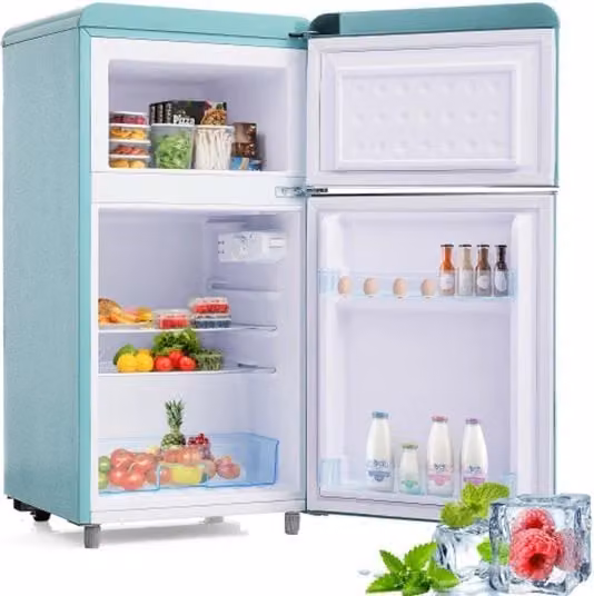 Retro frigorifero - frigorifero a due porte superiore e inferiore - 72 litri di capacità totale - con 21 litri di capacità congelatore - 120 kWh/anno - illuminazione a LED - Disponibile in diverse colori - [Classe di efficienza E]
