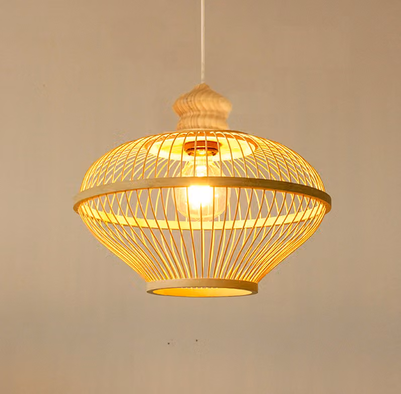Fine Asianliving Bamboo Hanging Lamp Lampada a sospensione fatta a mano - Oaklyn D46xH40cm Lampada a sospensione Illuminazione Bamboo Paralume Tessuto Lampada Illuminazione Rotan