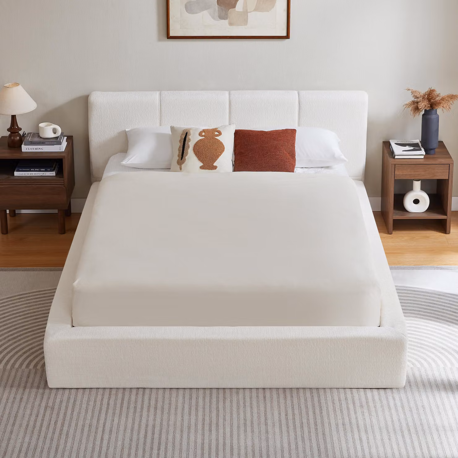 Struttura letto 140x200 cm con testiera imbottita, telaio in acciaio rinforzato e sistema di supporto, facile da montare, senza materasso