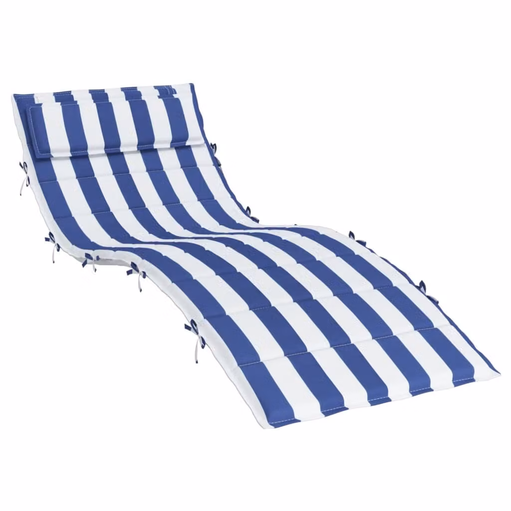 Cuscino per Lettino Righe Bianche e Blu 180x60x4 Tessuto Oxford