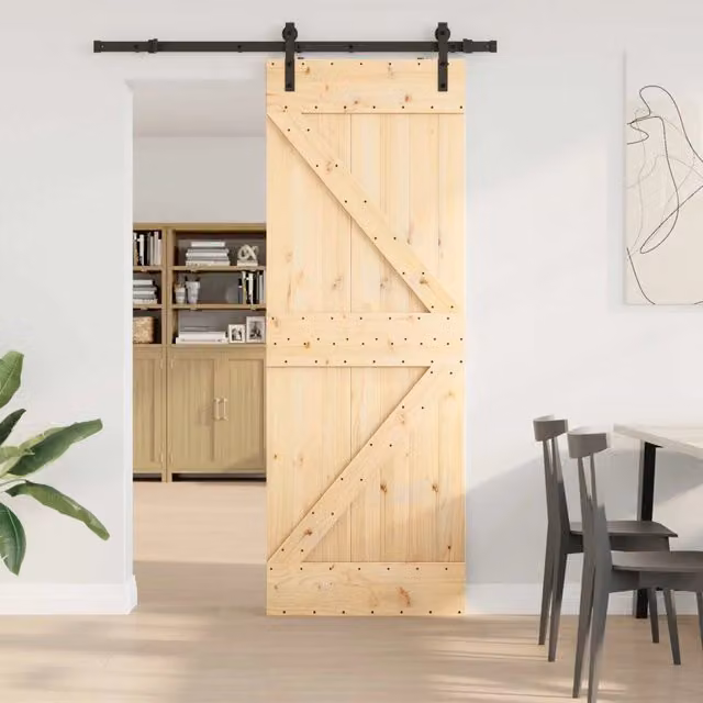 Porta scorrevole moderna vidaXL in legno e acciaio, colore marrone e nero, L: 70 cm, H: 210 cm, apertura: 152,5 cm