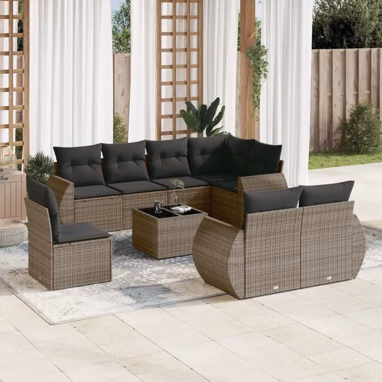 Maison Exclusive - Set da giardino 9 pezzi con cuscini Grigio Polyrattan