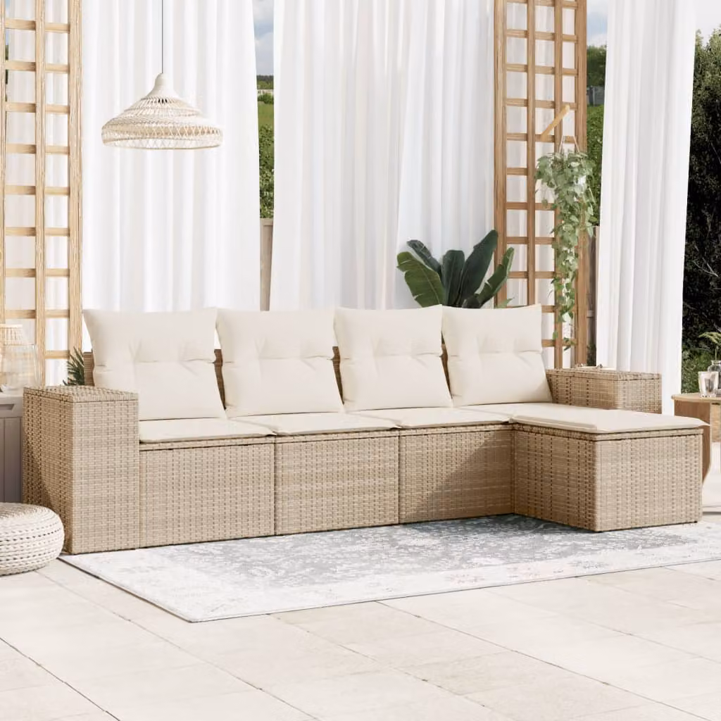 vidaXL Set Divano da Giardino a L con Cuscini Beige e Struttura in Metallo e Polyrattan