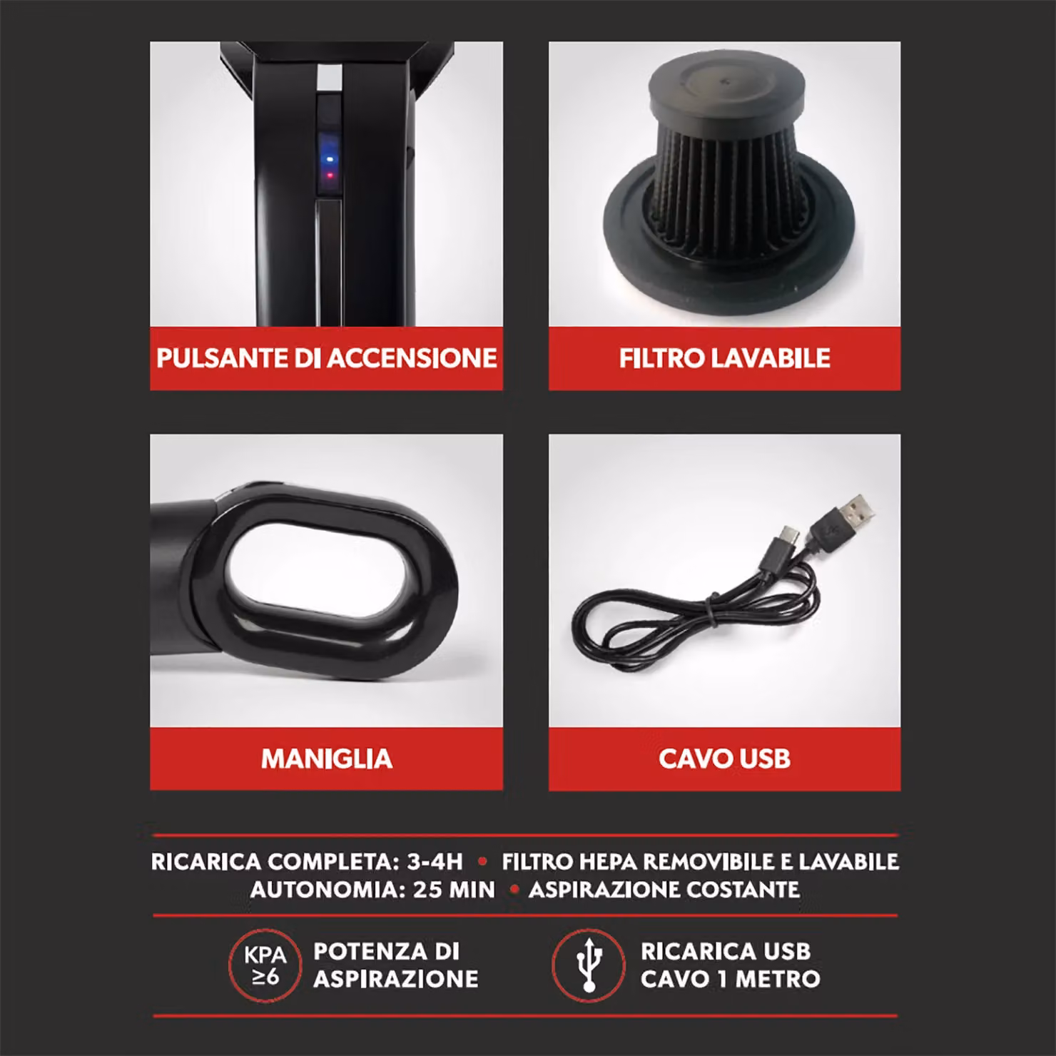 DICTROLUX Aspirapolvere Portatile Senza Fili 2in1 Rapid Dust Cordless serie 720S 60 Watt, Nero – 4