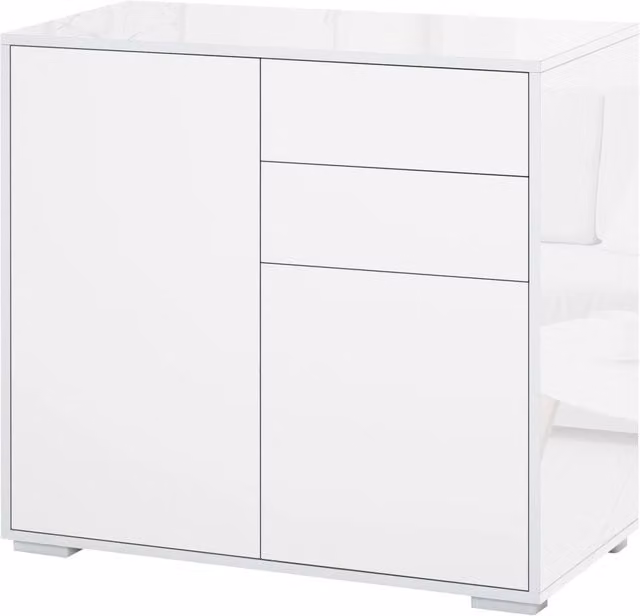 Mobile Multiuso GIORDANOSHOP con 2 Cassetti e 2 Ante in MDF Bianco Lucido L: 79 cm, P: 36 cm, H: 74 cm