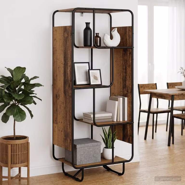Credenza in stile industrial vidaXL in legno antico e metallo, colore marrone, L: 60 cm, P: 37.5 cm, H: 144 cm