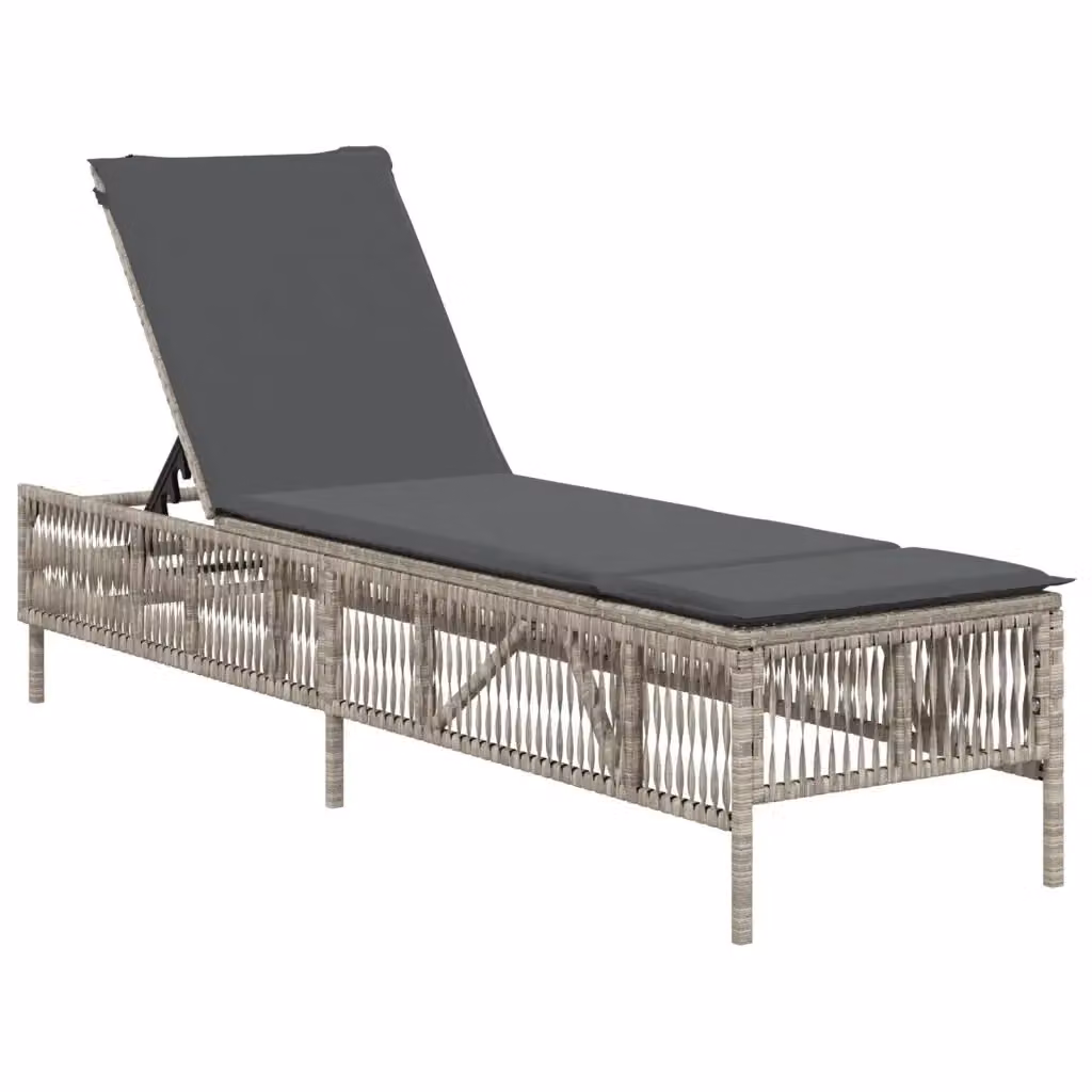 Lettino prendisole vidaXL in polyrattan con cuscino grigio e poggiatesta regolabile – 2