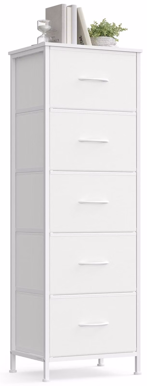 SONGMICS, cassettiera, mobile contenitore, 5 cassetti, acciaio, design moderno – bianco nuvola + bianco ottico