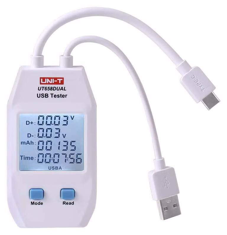 Misuratore di potenza USB duale con tester di continuità e display LCD